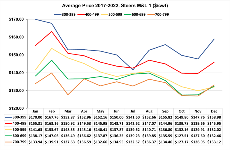Average price 2016-2021 Steer