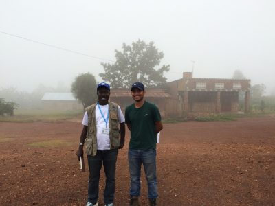 Anubhab Gupta, assistant professor in the Department of Agricultural and Applied Economics, with a World Food Programme colleague in East Africa. Photo courtesy of Anubhab Gupta. 